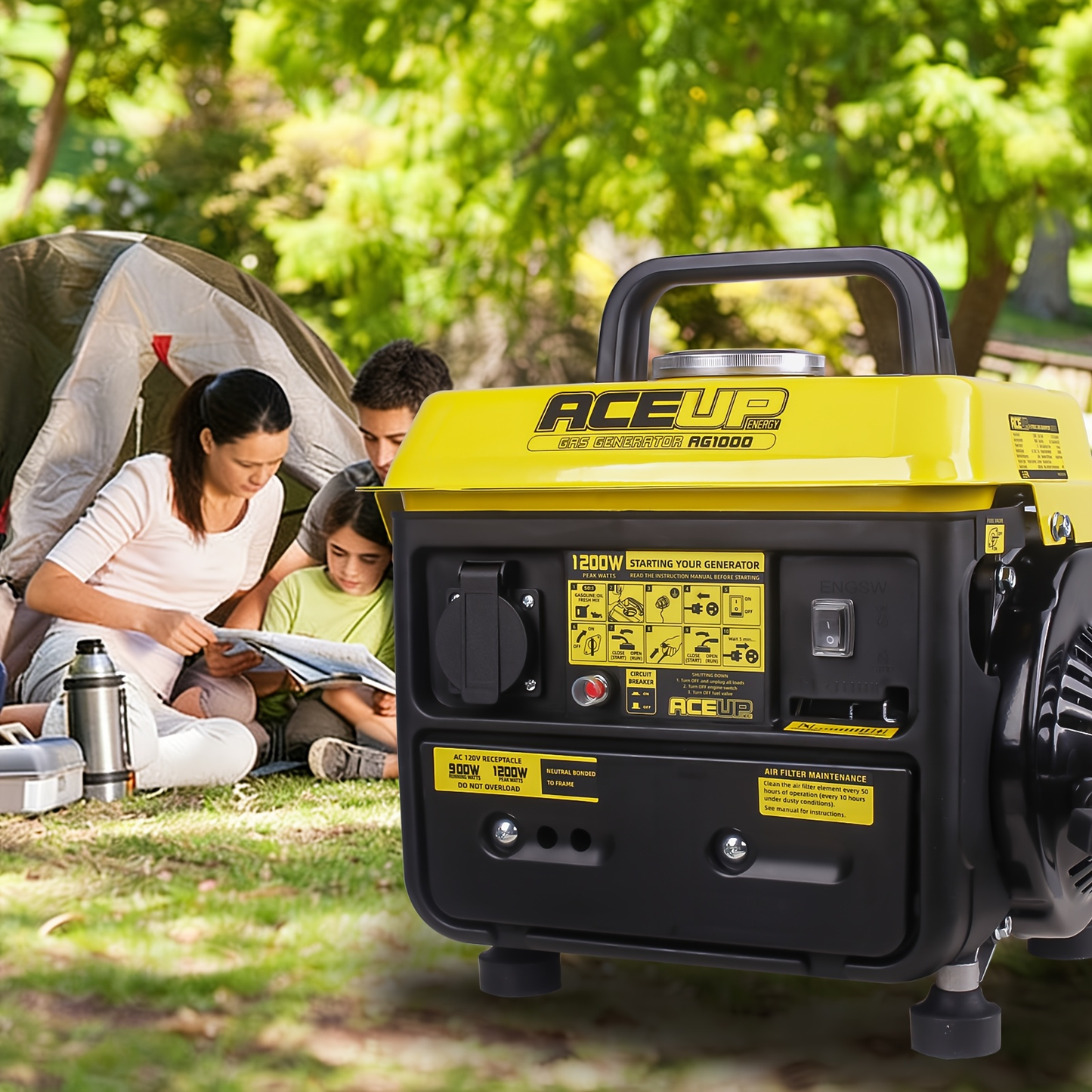 Gas Generator 1200W Portable Compact Ultralight - 900W Running 1200W Peak, 2-Stroke 71CC Engine, 6Hr Runtime, EPA & CARB Compliant, Recoil Start for Camping, Outdoors & Home Backup