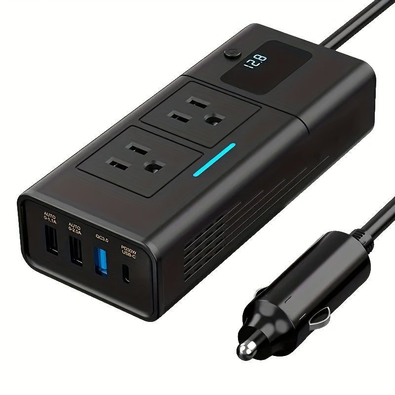 Power Inverter for Car 200W DC 12V to AC 110V with QC3.0 USB-C Type-C 1.2A 2A USB Ports Cigarette Lighter Plug Adapter Outlet Charger for Laptop Phone Tablet