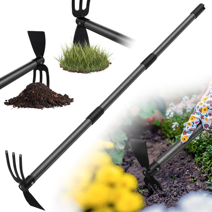 Garden Cultivator Hoe 2-in-1 60 Inch Long Handle Steel Tiller Blade & 3-Prong Cultivator Head for Weeding Tilling Loosening Soil Planting Lightweight