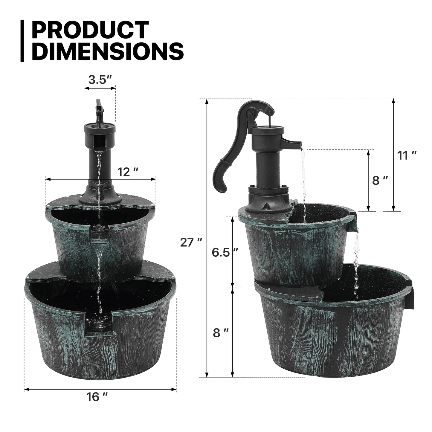 Outdoor Water Fountain 2-Tier | Barrel Waterfall Patio Garden Decor