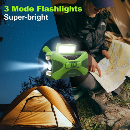 Emergency Weather Radio 10000mAh Hand Crank Solar NOAA AM FM WB Flashlight Reading Lamp SOS Alarm Phone Charger Headphone Jack Portable Survival Radio