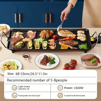 Indoor Electric Grill Smokeless – Non-Stick BBQ Griddle with Adjustable Temperature & Drip Tray, Extra-Large Extended / Medium / Large Roasting Pan, Multifunctional Indoor & Outdoor Barbecue – Holiday Gift Idea