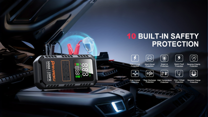 Portable Jump Starter 5000A 7-in-1 with Air Compressor 150PSI, Battery Booster for Car 7.0L Gas/6.0L Diesel, QC3.0 Power Bank, LCD Display & LED Emergency Light