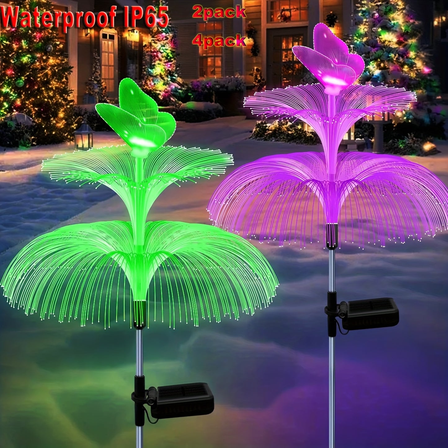 Solar Jellyfish Butterfly Garden Lights 4-Pack Color Changing