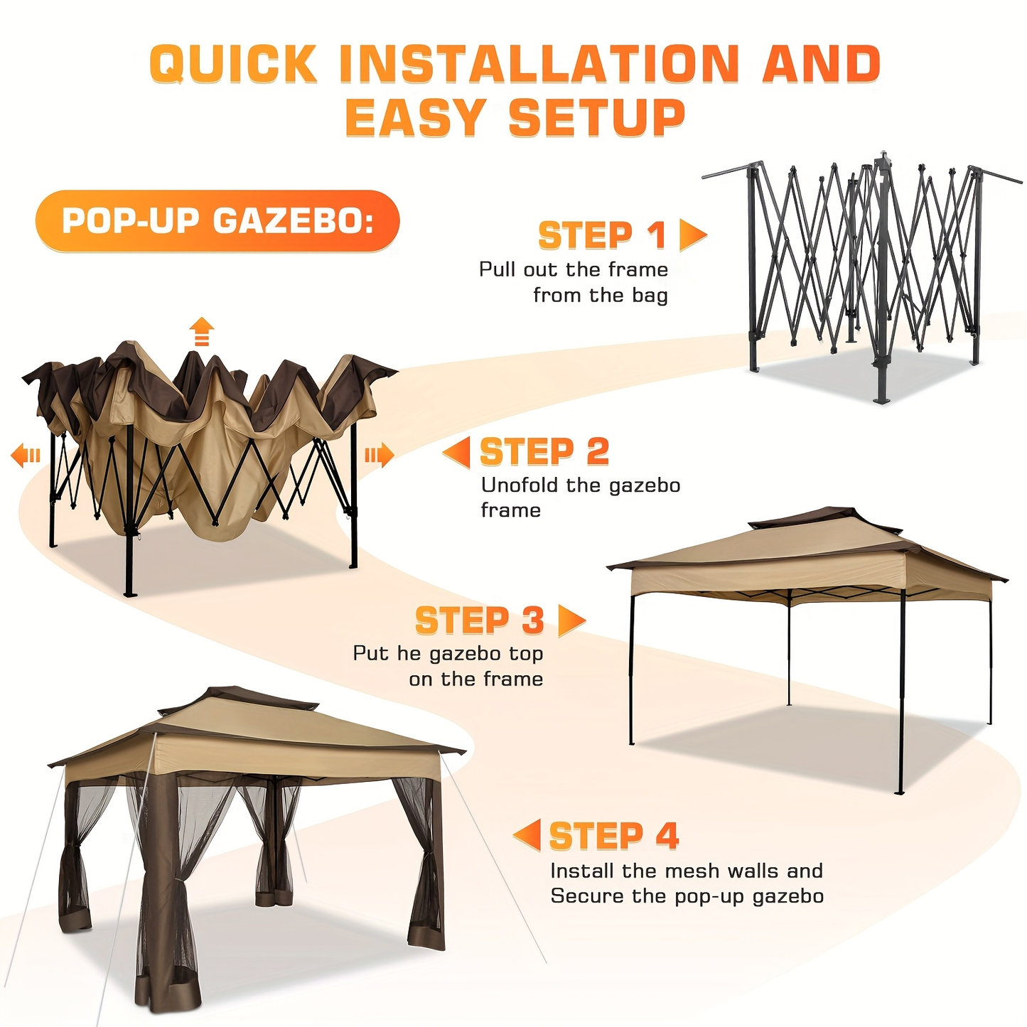 Patio Gazebo Pop-Up Double Roof Mosquito Net 11x11 12x12ft Shade