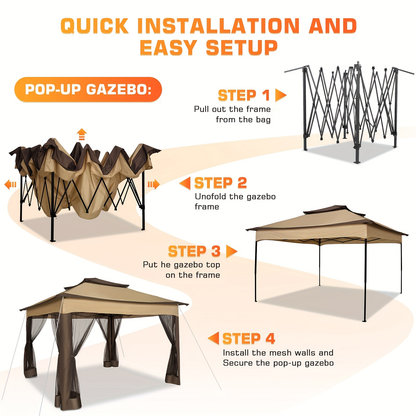 Patio Gazebo Pop-Up Double Roof Mosquito Net 11x11 12x12ft Shade