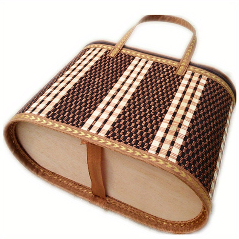 Storage Basket Woven Cotton Rope Organizer Basket with Handle – Collapsible Handcrafted Picnic Basket for Home Decor, Nursery, Laundry & Shelf Organizing