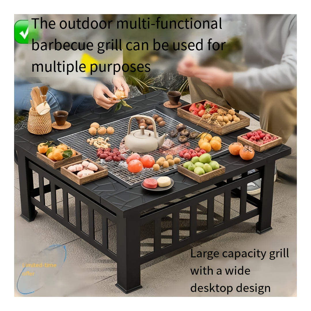 Fire Pit with Grill | Round Iron Wood Burning Patio Backyard Cooking