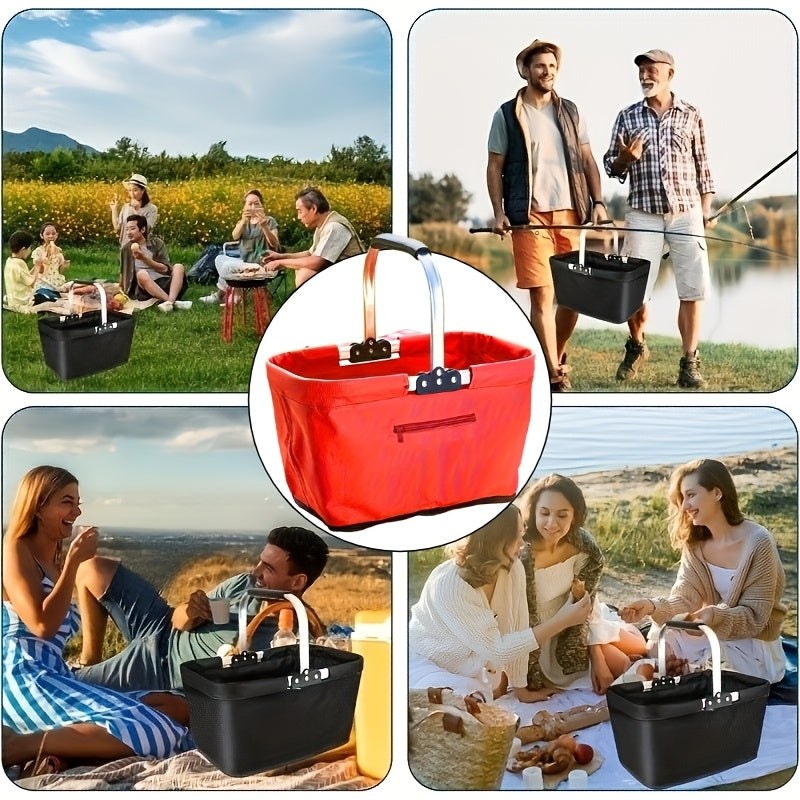 Collapsible Shopping Basket | Foldable Aluminum Picnic Market Bag