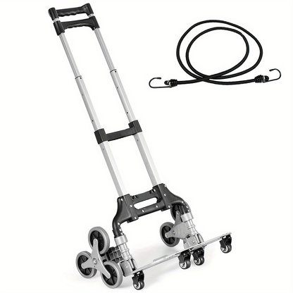 Stair Climbing Cart Folding Hand Truck 180 lbs Capacity, Aluminum Alloy Utility Dolly with Telescoping Handle, 3-Wheel Stair Climber & 4 Swivel Casters, Bungee Cord Included