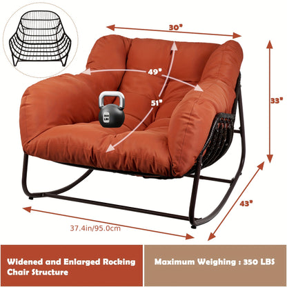Papasan Rocking Chair Outdoor Wicker Egg Chair with Cushion & Pillow, Large Patio Rocker for Garden, Backyard & Porch, 8 Colors