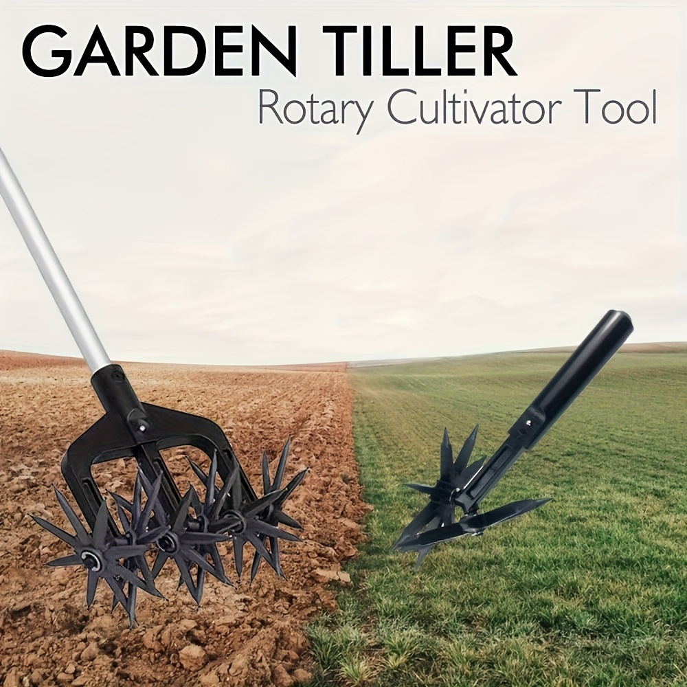 Grass Scarifier & Rotary Tiller Soil Loosening Tool - Manual Garden Aerator for Lawn Scarifying, Soil Turning, Thatch Removal & Land Aeration in Backyard, Garden Beds & Grassland
