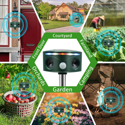 Ultrasonic Animal Repeller | Solar Motion Sensor Deer Cat Dog Garden