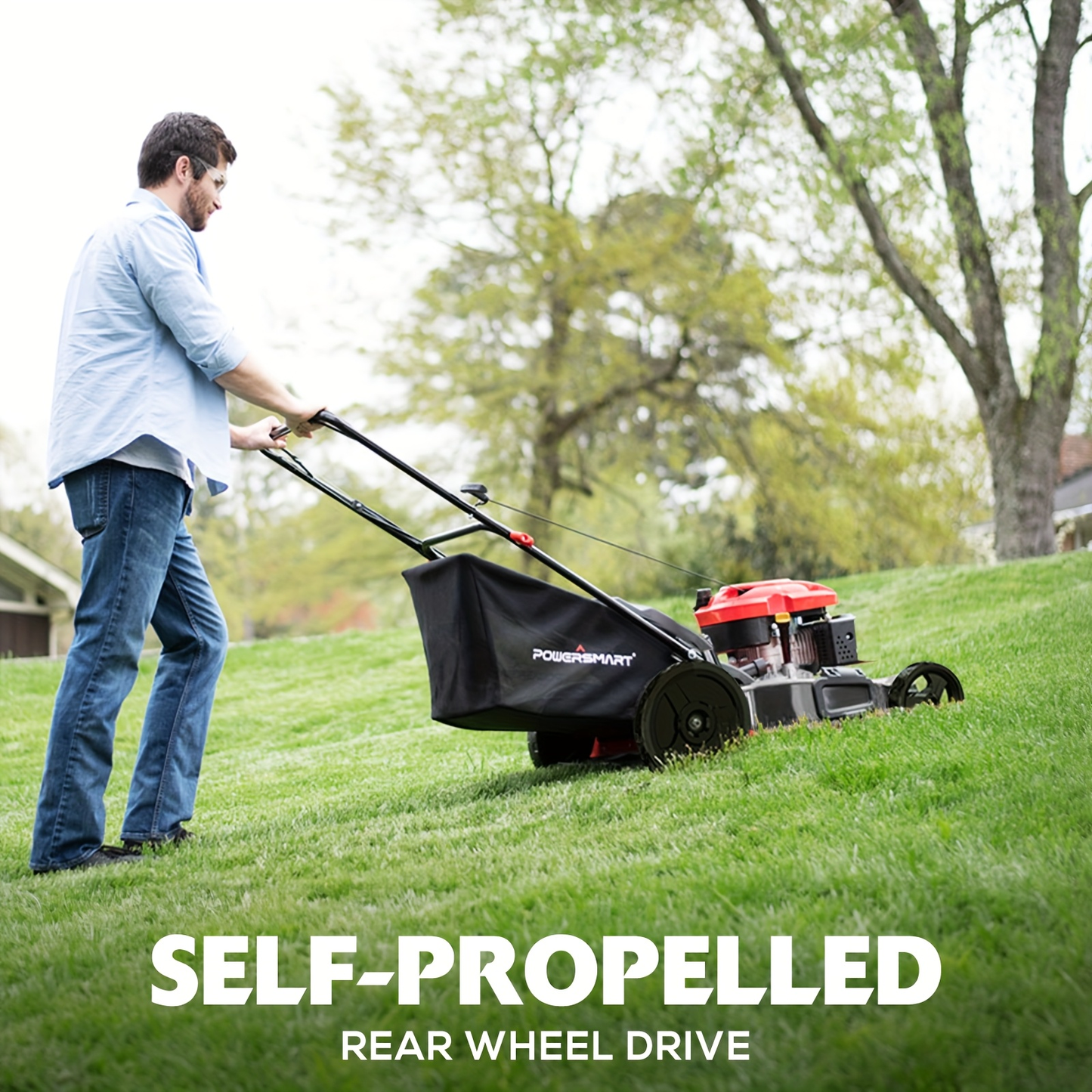Gas Lawn Mower 21-Inch 144cc/170cc Push & Self-Propelled 2-in-1/3-in-1 Mulching, 6-Position Height Adjustment, High Rear Wheels, Foldable Handle