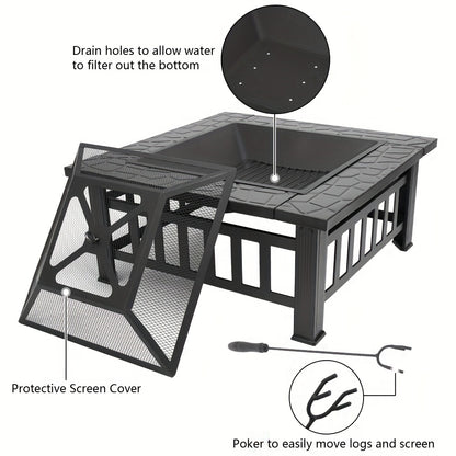 Fire Pit with Grill | Round Iron Wood Burning Patio Backyard Cooking