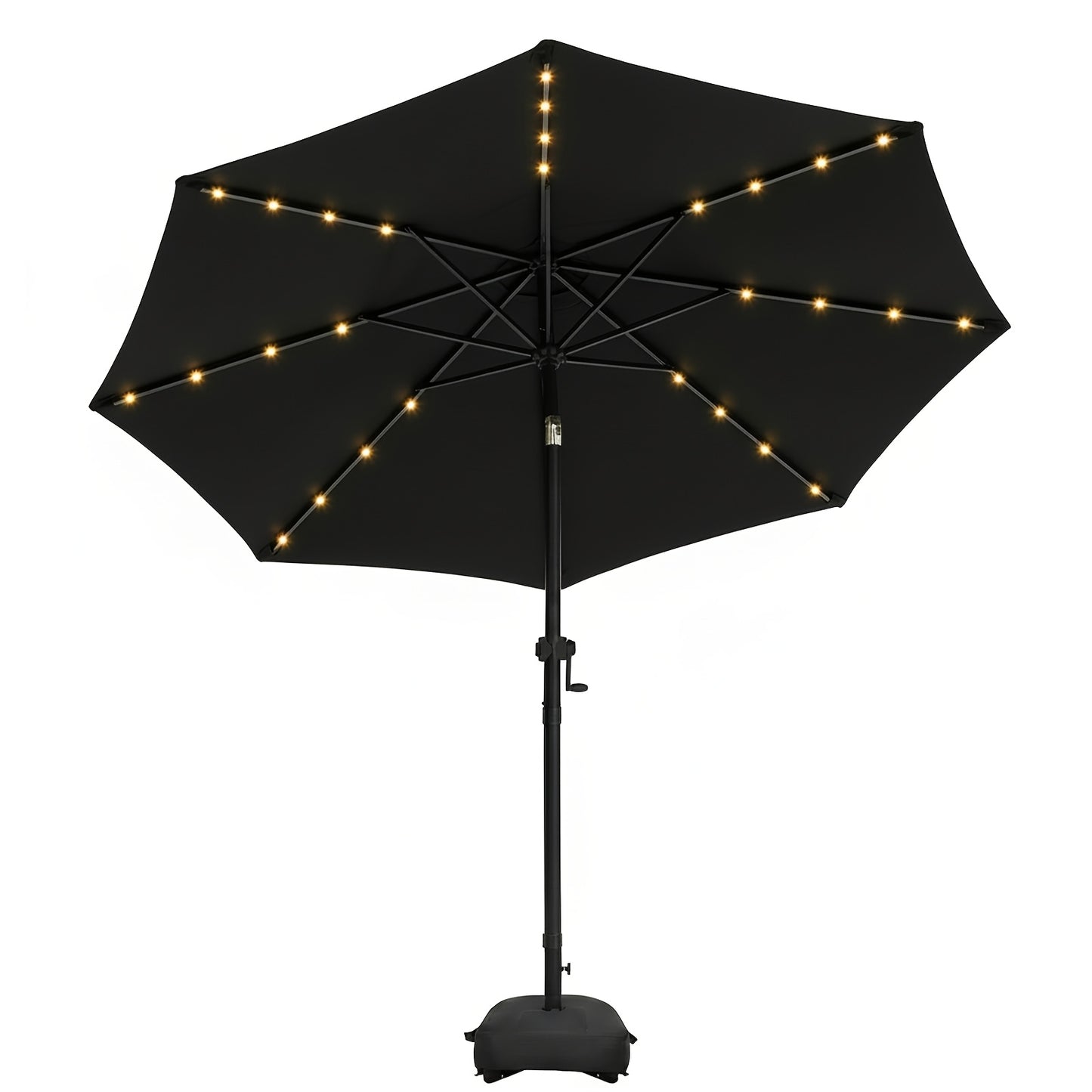 Patio Umbrella 9ft Solar LED Lighted with Base, 32 LED Market Umbrella with Ventilation, Push Button Tilt & Crank, Outdoor Table Umbrella for Garden, Deck, Backyard & Pool