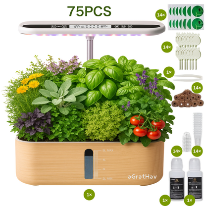 Hydroponic Garden Kit 14-Pod with LED Grow Light – Smart Timer, Quiet Pump & 1.32 Gal Tank, 75-Piece Indoor Herb Garden System for Vegetables, Flowers & Herbs, Plug & Play