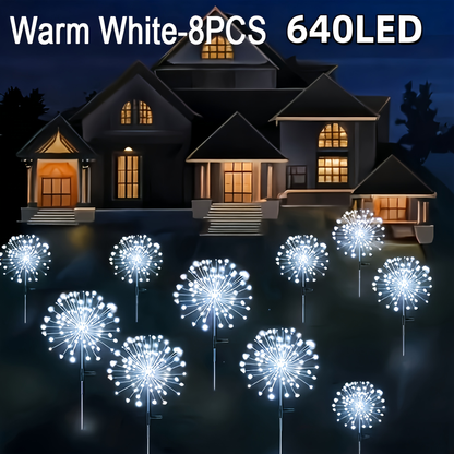Solar Fireworks Lights Outdoor Waterproof 240–640 LED 8 Lighting Modes – 4/8 Pack Garden Stake Lights for Christmas Yard Wedding Patio Lawn Holiday Decoration