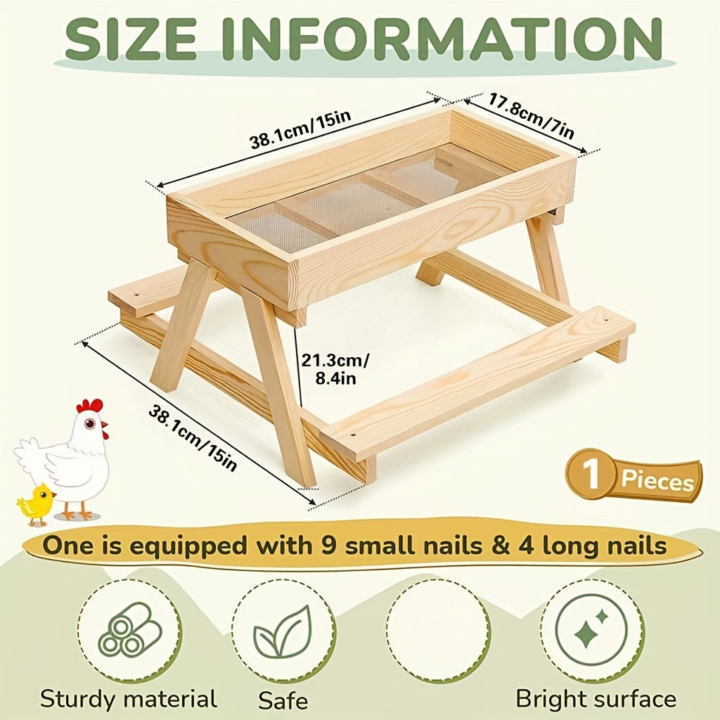 Wooden Chicken Feeder Trough Poultry Dining Table No Waste Farm