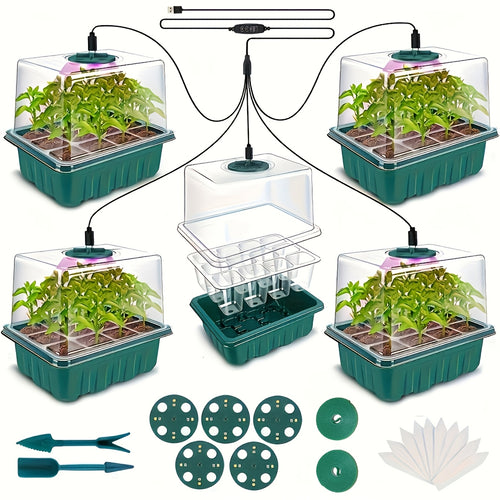 Seed Starting Kit LED Grow Light Timer | Indoor Seedling Tray Dome