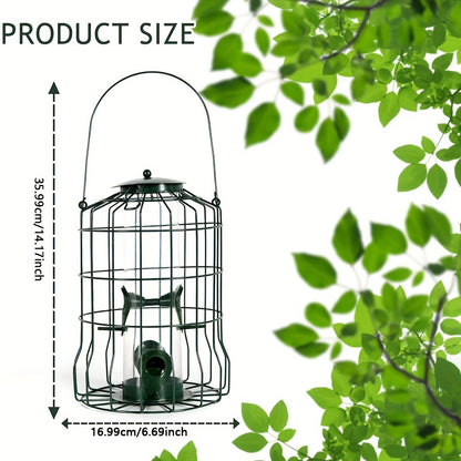 Bird Feeder | Metal Tube Cage 4 Port Hanging Outdoor Sparrow Wild Bird