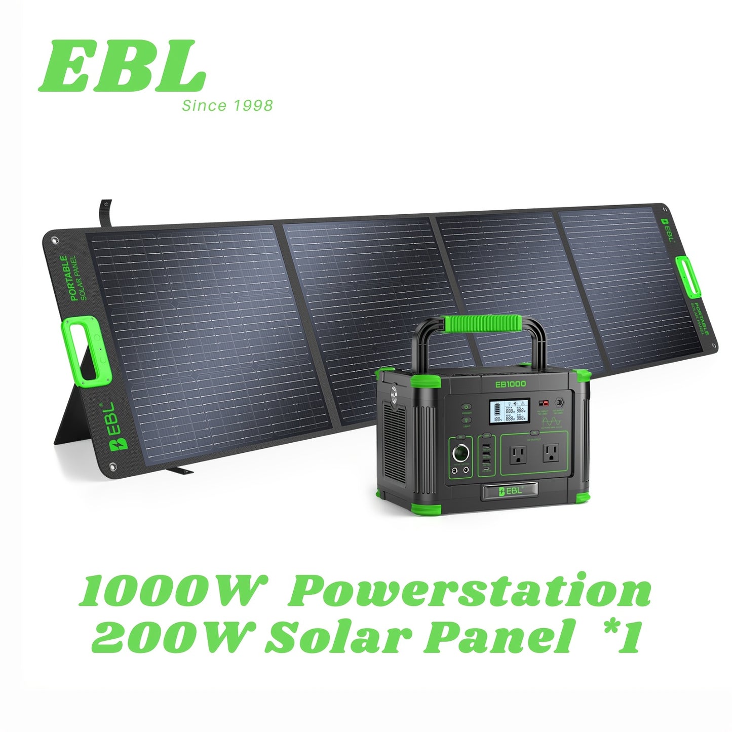 Battery Backup Power Station 1000W 999Wh | 2000W Peak Pure Sine Wave AC 110V PD 60W USB-C Solar Generator | Camping Home Emergency Road Trip
