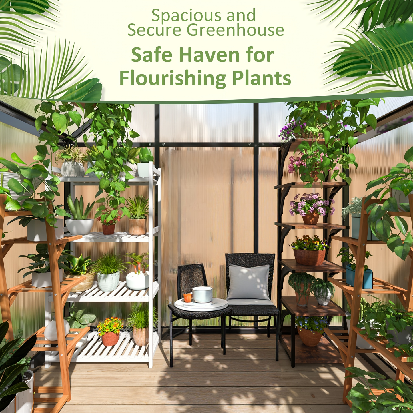 Polycarbonate Greenhouse Walk-In Aluminum Frame 720g PC Panels, 90% UV Protection, 5-Speed Roof Vents & Lockable Door for Backyard Year-Round Gardening, Multiple Sizes