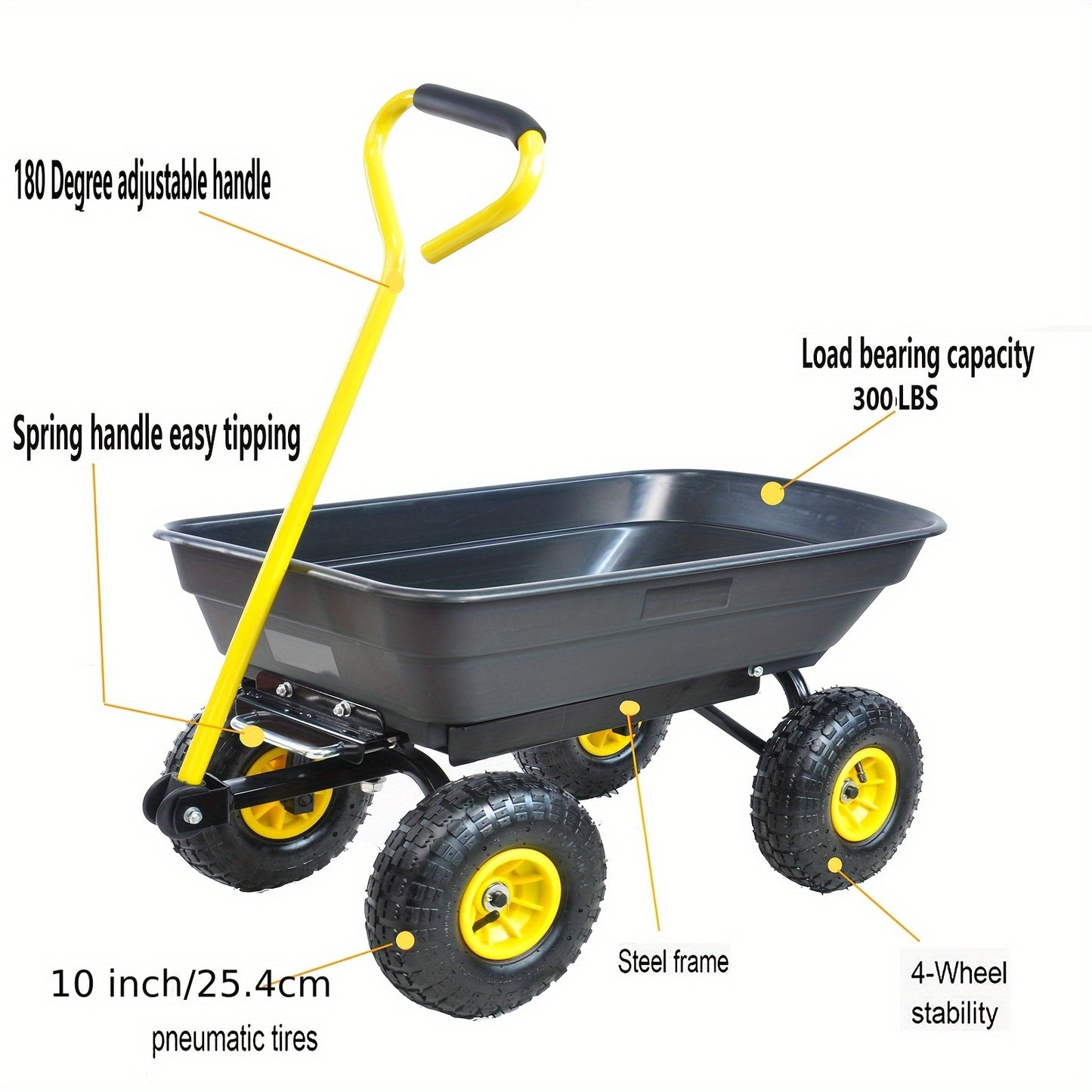 Garden Dump Cart Heavy Duty 330LBS | Steel Frame Pneumatic Tires Lawn Yard Farm Utility Wagon