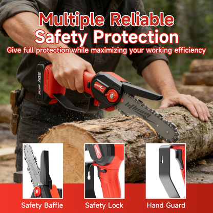 Mini Chainsaw Cordless 4 & 6 Inch Electric - Upgraded Portable Battery Chainsaw with Safety Lock, Splash-Proof Cover & Rechargeable Battery for Tree Pruning, Branch Cutting & Garden Use