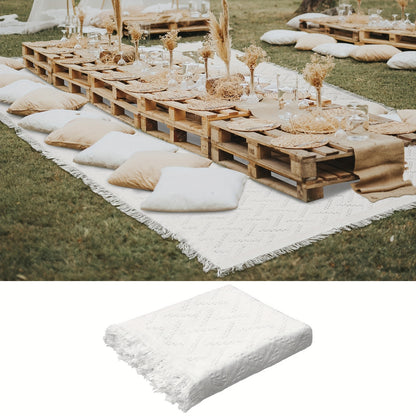 Picnic Blanket Extra Large 91x71 Woven Cotton Fringe Boho Beach Blanket Sandproof Machine Washable Portable Outdoor Camping Spring Summer White