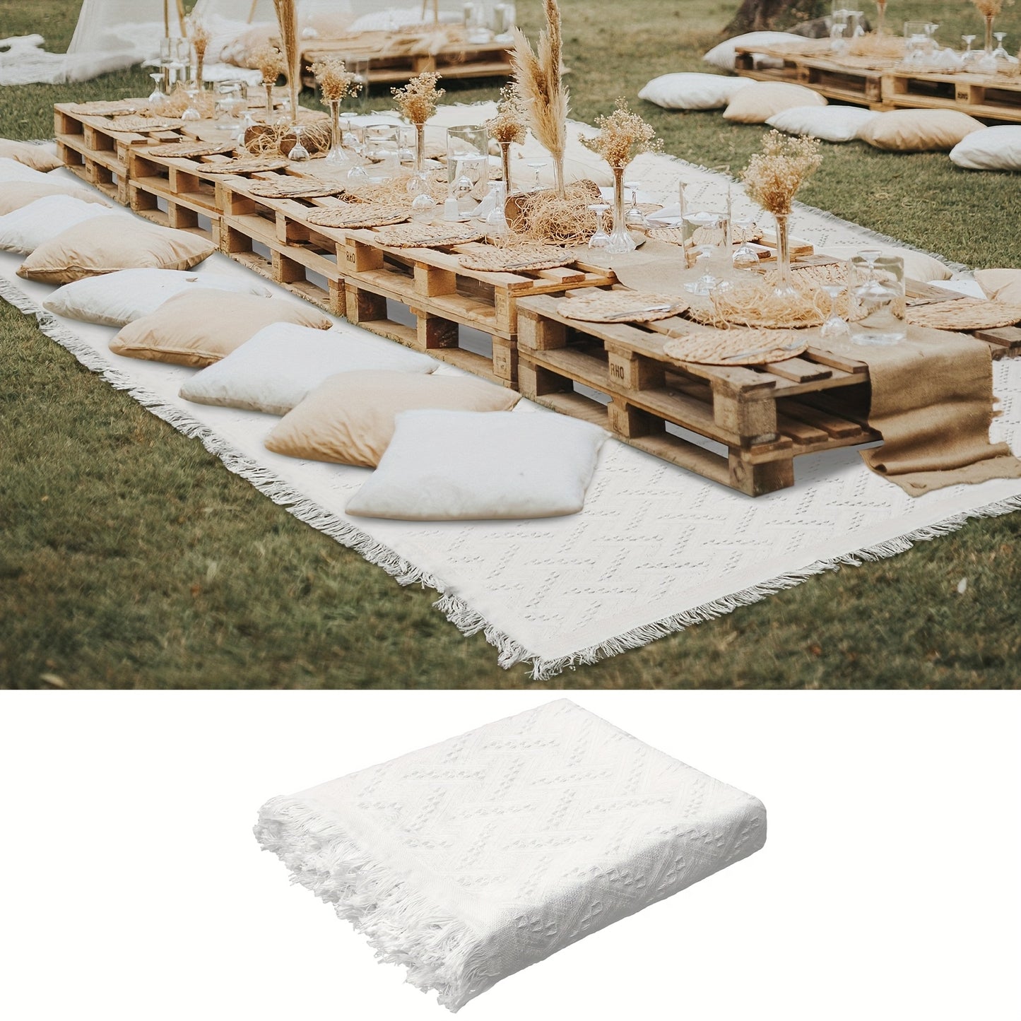 Boho Tassel Blanket Extra Large 91x71in Woven Yarn Beach Blanket Bohemian Style Machine Washable for Camping Picnic Backyard – Sand Portable Spring Summer