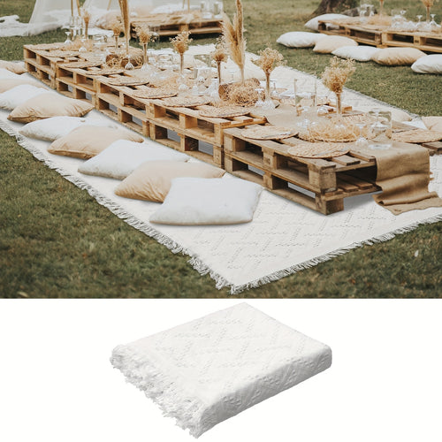 Boho Tassel Blanket Extra Large 91x71in Woven Yarn Beach Blanket Bohemian Style Machine Washable for Camping Picnic Backyard – Sand Portable Spring Summer