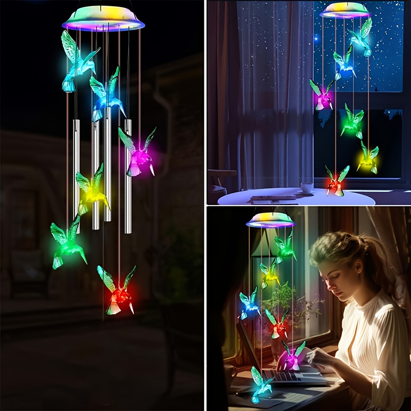 Solar Hummingbird Butterfly Pendant Light 6 LED Color