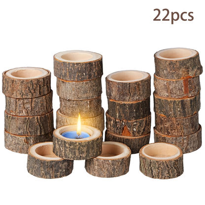 Wooden Tealight Candle Holders Set of 22 – Natural Birch Stump Votive Candlestick Centerpiece for Wedding, Party & Rustic Home Decor