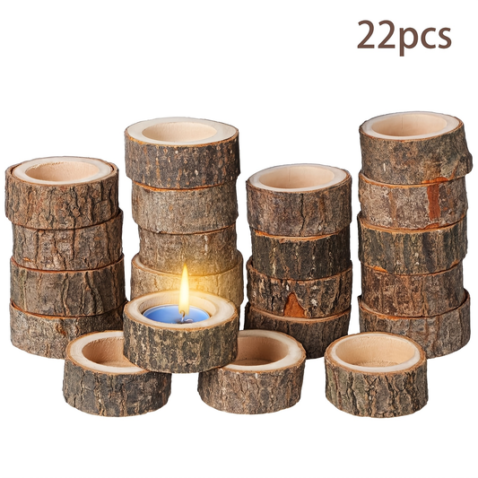 Wooden Tealight Candle Holders Set of 22 – Natural Birch Stump Votive Candlestick Centerpiece for Wedding, Party & Rustic Home Decor