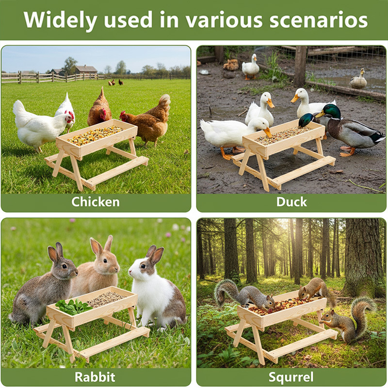 Wooden Chicken Feeder Trough Poultry Dining Table No Waste Farm