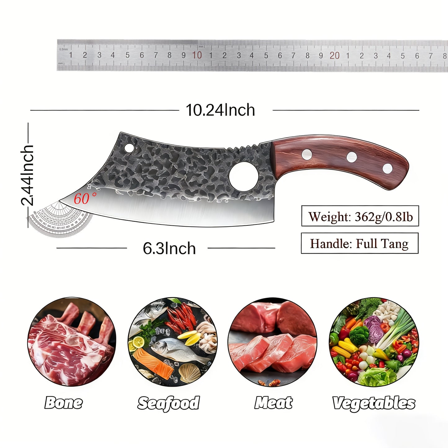 Chef Knife Hand Forged | High-Carbon Steel Viking Cleaver Full Tang Oak Handle with Sheath | BBQ Camping Meat Cutting Kitchen Knife Gift for Men Women
