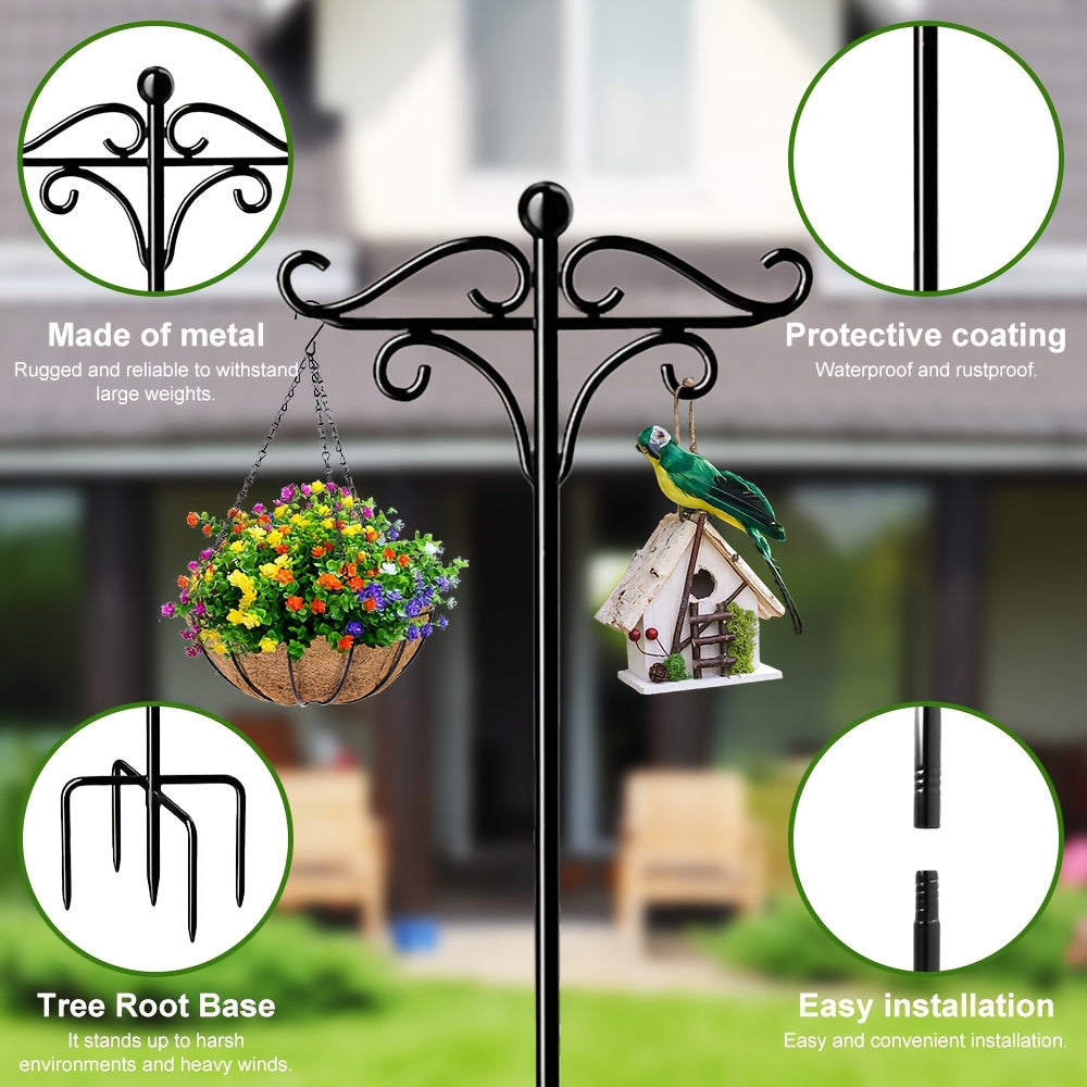 Shepherd Hook Bird Feeder Pole 78-inch, Adjustable 5-Prong Base, Heavy Duty Garden Hook for Hanging Bird Feeders, Plant Baskets, Lanterns & Outdoor Decor