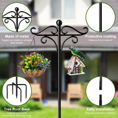 Shepherd Hook Bird Feeder Pole 78-inch, Adjustable 5-Prong Base, Heavy Duty Garden Hook for Hanging Bird Feeders, Plant Baskets, Lanterns & Outdoor Decor