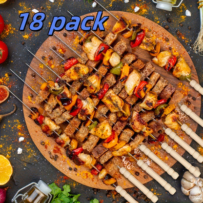 BBQ Skewers Stainless Steel 18 Piece Set Reusable Flat Metal Grill Skewers Anti-Spin Rust Proof Dishwasher Safe for Kebab Chicken Beef Shrimp Camping Picnic Cookout
