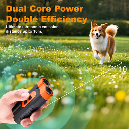 Ultrasonic Dog Repellent Device - Handheld Bark Control with Dual-Head System, LED Light & One-Touch Operation for Small Medium Large Dogs