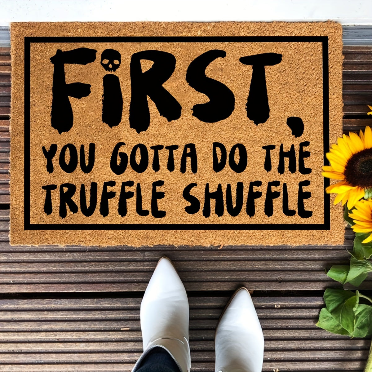 Coir Doormat Funny Truffle Shuffle Welcome Mat Heavy Duty Natural Coconut Front Door Mat for Entryway Porch Outdoor Indoor 23.6x15.7 Inch