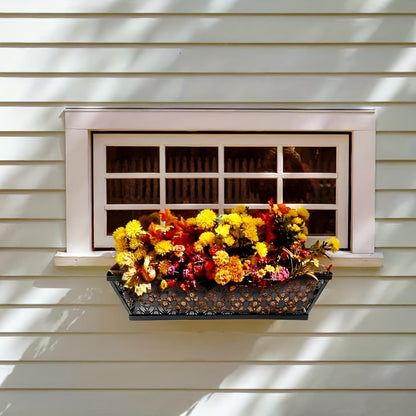 Window Box Planter 24 Inch with Coco Liner Adjustable Railing Brackets Cast Iron Flower Box for Porch Fence Balcony Patio Outdoor Garden Decor 2 Pack