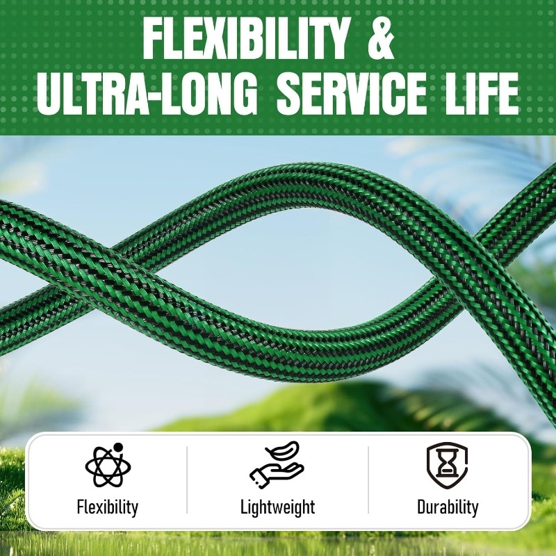 Heavy-Duty Rubber Garden Hose with 9-Function Nozzle | Non-Expandable, Kink-Resistant – 25/50/75/100FT