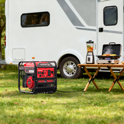 Portable Gas Generator 4500W 4-Stroke | CO Alarm, Quiet & Lightweight, 12V & USB Ports, AC Outlets for RV, Camping, Home Backup, Power Tools, Phone Charging