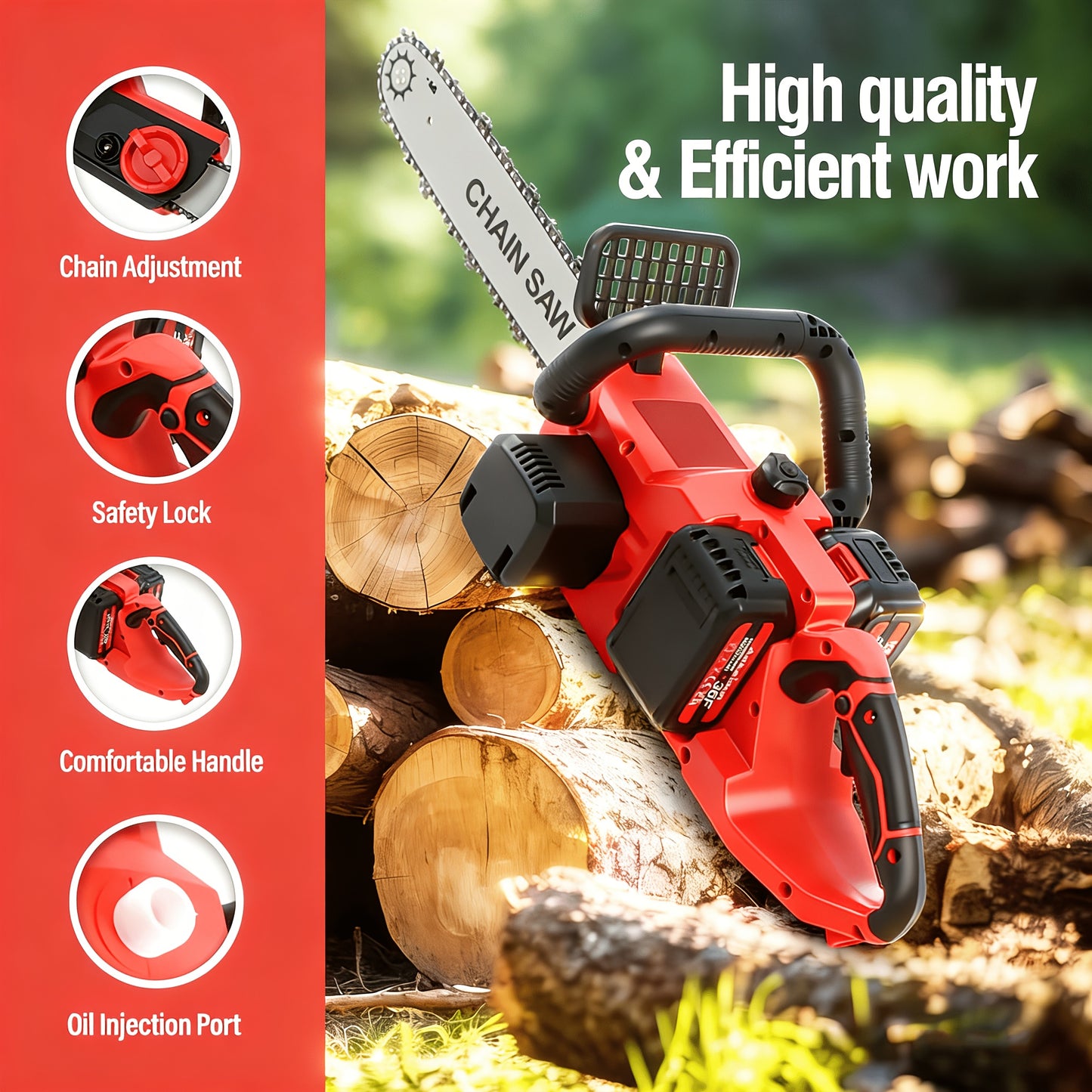 Brushless Cordless Chainsaw 42V 1500W – 16-Inch Battery Powered Chainsaw Kit with 3 Chains, 45-80 Min Runtime, Wood Cutting & Tree Trimming