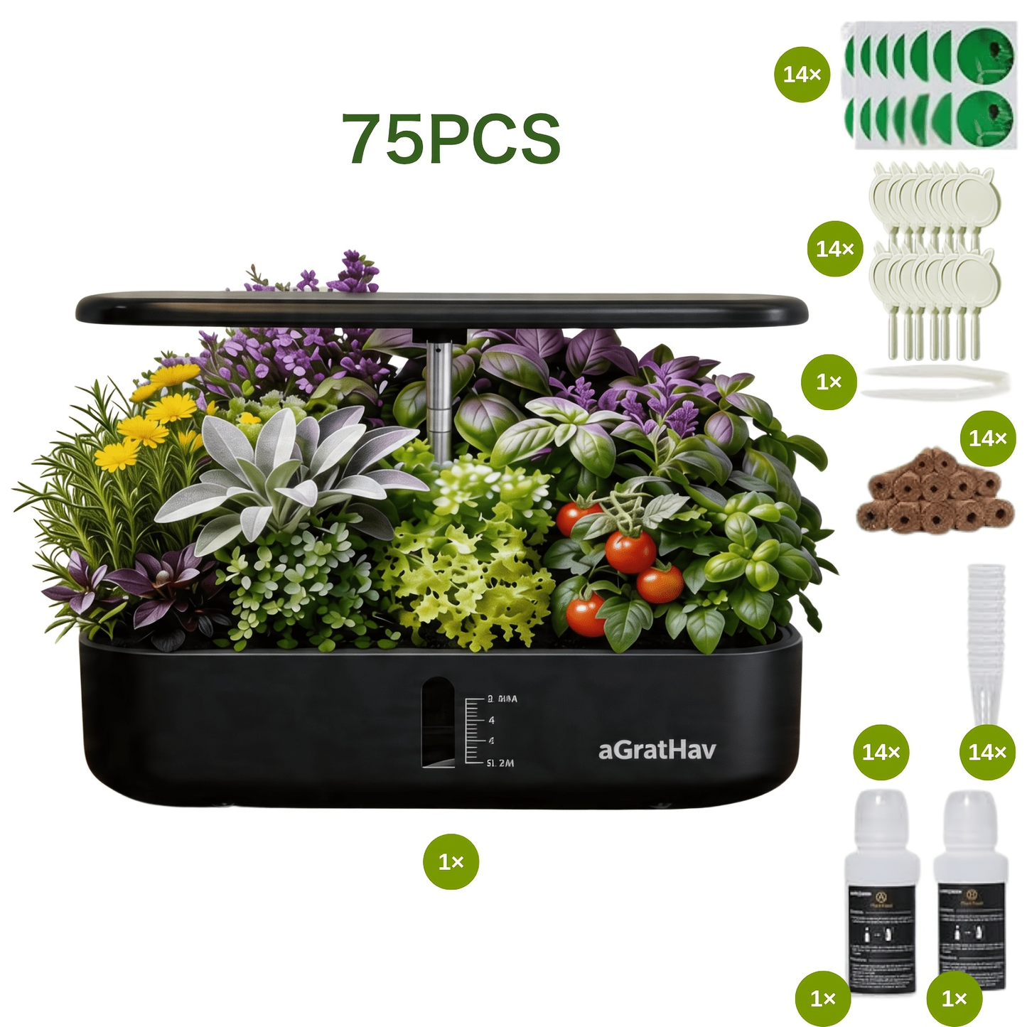 Hydroponic Garden Kit 14-Pod with LED Grow Light – Smart Timer, Quiet Pump & 1.32 Gal Tank, 75-Piece Indoor Herb Garden System for Vegetables, Flowers & Herbs, Plug & Play