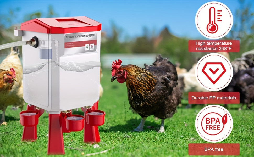 Automatic Poultry Waterer Hose-Connected - Float Valve, Hang or Floor Mount, Filter