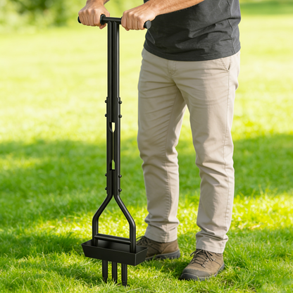 Step Spike Aerator 38" Three-Hole Core Aeration Tool, Labor-Saving Lawn Soil Loosener & Ventilation Device for Lawn Care, Yard Perforation & Compacted Soil