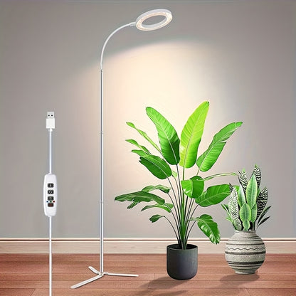 Plant Light Full Spectrum Gooseneck 360° | 3 Color Modes 10 Dimming Levels 3/6/12H Timer 65'' Telescopic Pole | Indoor Grow Lamp Large Plants Black White